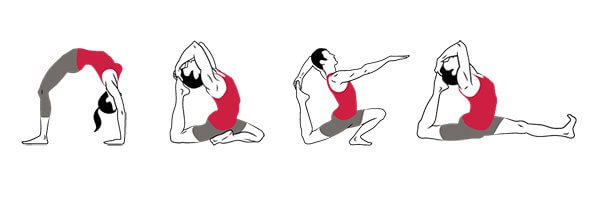 Wheel Pose, Eka Pada Rajakapotasana I, II, & IV